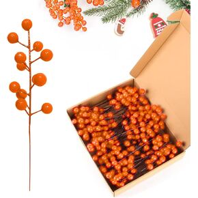 35 Pack Christmas Tree Decorations,Burgundy Orange Berry Picks Holly Berries Branches for Christmas Tree Decorations Crafts Wedding Holiday Season Winter Décor Home Decor (Orange)