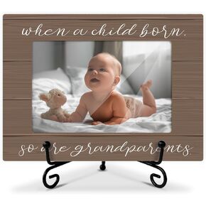 New Grandkids Gift Wood Photo Frame Gift for First Time Grandad Grandmother, New Grandparents Home Table Decor Supplies for First Grandpa, Tabletop Picture Frame with Stand (4x6" Horizontal Photo) -04