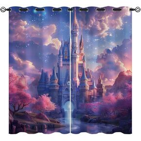Magic Castle Blackout Curtains for Girls Boy Home Decor, Princess Castle Fairy Tale World Grommet Thermal Insulated Drapes Darkening Window Curtain for Bedroom Living Room, 42 x 45 Inch