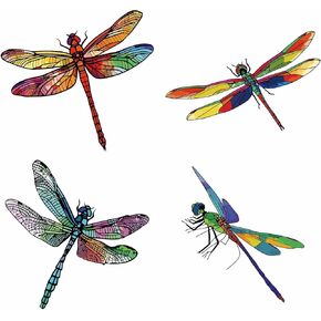 GORGECRAFT 4 Styles Dragonfly Window Stickers 6.3x6.3 Inch Round Anti-Collision Static Sliding Door Decals Reusable Glass Vinyl Alert Film Clings for Prevent Stop Birds Dog Pets Strikes Home Decor