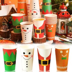 Gerrii 60 Pcs Christmas Paper Cups Xmas Disposable coffee Cups 16oz Christmas Cups for Drinking Tea Hot Cold Beverages, Elf Santa Snowman Gingerbread Cups Christmas Decoration(Gingerbread Man)
