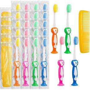 40 Pcs Disposable Toddler Toothbrush Kids,Suction Cup Bulk Kids Toothbrushes with 5 in Comb Individually Wrapped Animal Toothbrush for Kids,Childrens,for Home,School,Camp,Daycare,Travel