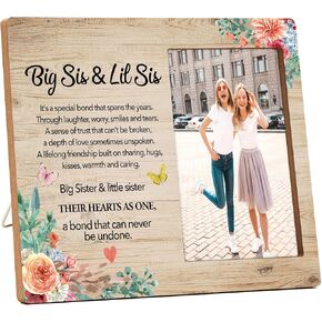 Sister Picture Frame Gifts, Wooden Me and My Sister Photo Frame Gift for Women Sister Friend, Rustic Best Sister Frame Gifts for Birthday Christmas Graduation, Big Sis and Lit Sis -D(15)
