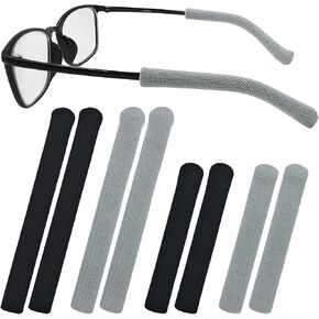 4 Pairs Anti-Slip Elastic Comfort Glasses Ear Grip, S/L, 2 Size, Eyeglasses Temple Tips Sleeve Retainer, Soft Well-Fitting Glasses Ear Cushion, Knitting Cotton Fabric Glassses Ear Grips, Black/Grey
