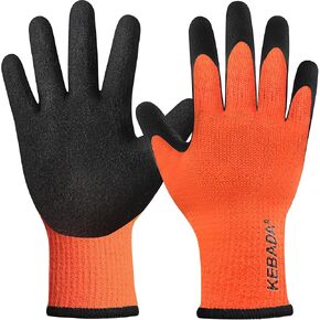 T3 Winter Work Gloves for Men and Women, Warm Knit Cold Weather Work Gloves, Thermal Insulated Freezer Gloves, 100% Latex Coating Non-slip Grip, Long Wrist Design, 1 Pair, Green, Large