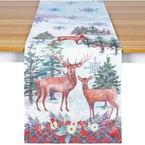 Christmas Table Runner, 13x72IN Reindeer Family Table Runner for Christmas Decorations, Holiday Kitchen Dining Table Decoration for Home Party