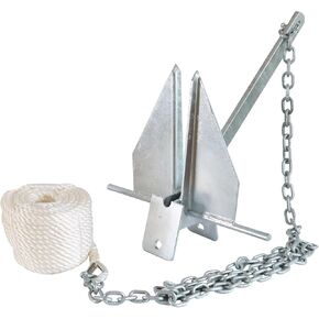 Boat Anchor Kit 5 lb Fluke Style Anchor, Hot Dipped Galvanized Steel Fluke Anchor, Rope, Shackles, Chain for 8-16ft Pontoon Small Boats Marine Anchors