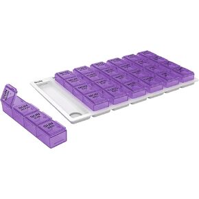 EZY DOSE Weekly (7-Day) Pill Organizer, Vitamin and Medicine Box, Medium Pop-Out Compartments, 4 Times a Day, Colors May Vary