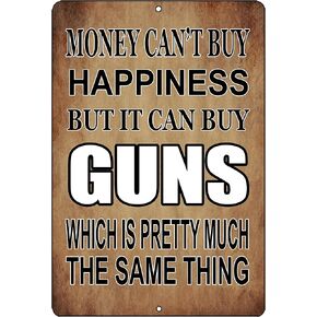 Rogue River Tactical Funny Pro Gun Metal Tin Sign, 12x8 Inch, Wall Décor - Man Cave Bar Money Happiness Guns
