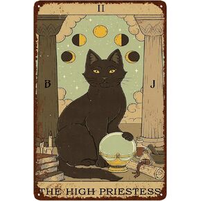 Vintage Black White Cat Tin Sign Retro Tarot Card Metal Sign Poster Wall Art Decor Bathroom Dorm Room Home Decor Gifts for Cat Lover - Lovers