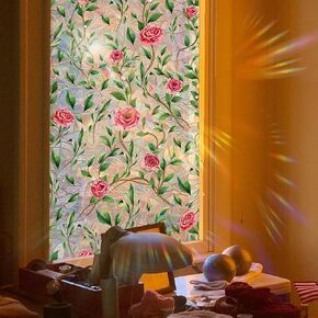 Stained Glass Window Film, Static Cling Window Privacy Sticker for Room Decor, Peel and Stick Decorative Rose Window Decals for Front Door, Glass Door, Bathroom, 15.74 X 39.37 in