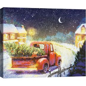 Christmas Winter Canvas Wall Art with Wood Frames 12" x 16" Art Works Christmas Poster Prints Truck Red Truck Hanging Wall Pictures Decoration for Holiday Living Room Bedroom Bathroom