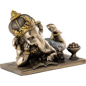 Top Collection Young Ganesh Statue Reading with Mouse - Hindu Elephant Lord of Success in Premium Cold Cast Bronze - 5-Inch Collectible Figurine