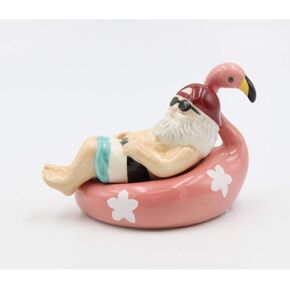 Fine Ceramic Tropical Santa Chill Out on Flamingo Float Salt & Pepper Shakers Set, 4-1/8" L