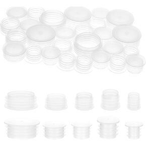 cobee 50 Pcs Salt and Pepper Shaker Stoppers Plastic Salt and Pepper Shaker Replacement Salt and Pepper Shaker Plastic Stoppers Reusable Clear Round End Caps for Piggy Bank Glass Bottle Bottle Caps