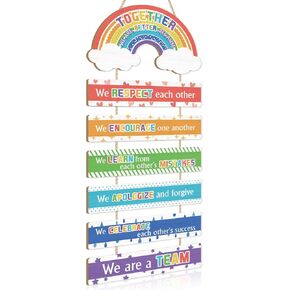 HOURIA Colorful Classroom Inspirational Wall Decor,Together We are Better Teamwork Hanging Sign,（11.4"*25"） Rainbow Motivational Decorations for Kindergarten Preschool Primary Middle High School