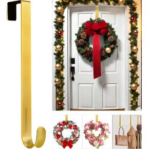 12" Metal Wreath Hanger for Front Door Non-Scratch, Damage-Free Wreath Hanger Heavy Duty, Over-the-Door Hooks for Hanging Welcome Sign, Wreath Holder for Easter, Halloween, Fall, Christmas Decorations