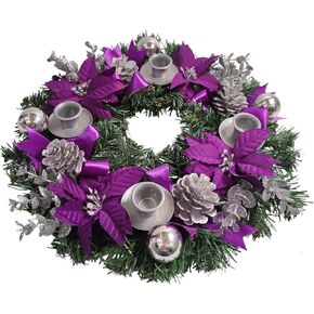 Lighted Christmas Wreath for Front Door with 20 LED Lights,22inch prelit Christmas Wreath with Big Flower and Ball Ornament,Winter Porch Decor,Indoor Outdoor Christmas Silver White Decorations