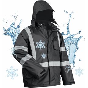toolant 100% Waterproof Safety Jackets for Men, Hi Vis Reflective Work Jackets, Construction Rain Coats for Cold Weather