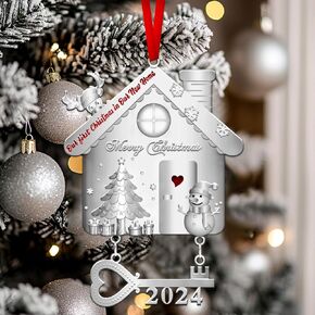 2024 Dated Our New Home Ornament-with Key Keepsake -Women Housewarming Presents for Women, Couple, Owners, Christmas Tree New Home Gifts Ideas Ornaments(First Christmas in Our New Home Ornament)