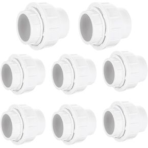 DAJAVE 8 Pack 1 Inch PVC Union Coupling Pipe Fitting (Socket x Socket), PVC Slip Union PVC Adapter Coupling for Irrigation, Plumbing Schedule 40, EPDM O-Ring, White