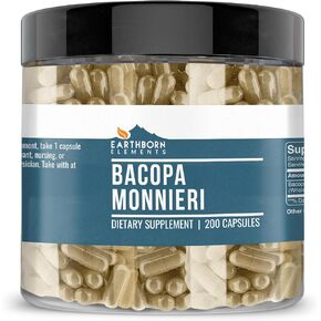 Earthborn Elements Bacopa Monnieri 200 Capsules, Pure & Undiluted, No Additives