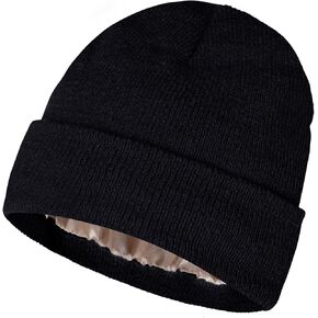 Women Satin Lined Beanie Winter Hat Knit Skull Cap Silk Lined Beanies for Men Women Cold Weather