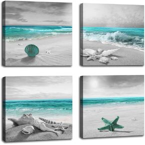 BQVCT 4 panels green ocean beach wall decoration for bathroom beach canvas prints natural pictures home artwork bedroom living room wall art ready to hang size: 12x12inch/set