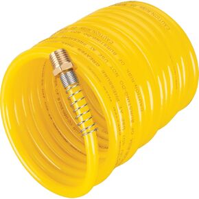 Performance Tool 1535 1/4 In. x 10 Ft. Recoil Air Hose, NPT Fittings, Spring Guards, Rated up to 200 PSI, Yellow
