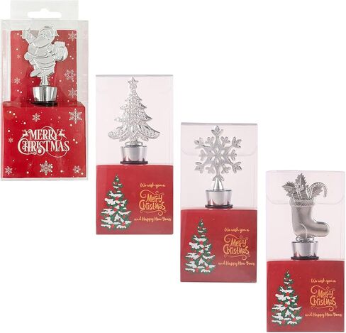 4 PCS Wine Bottle Stoppers for Christmas Day, Party Gifts and Daily Use, Santa Claus Christmas Tree Christmas Socks Snowflake Pattern Beverage Bottle Stopper in Saudi Arabia