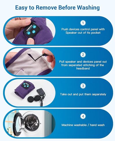 Voerou Sleep Headphones Wireless Bluetooth - سماعات رأس قابلة للتعديل قابلة للغسل للنوم، أدوات تقنية للنوم الجانبي، التمرين، الركض، اليوغا، الأرق، السفر، التأمل in Kuwait