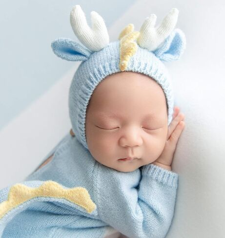 Newborn Photography Props Dinosaurs Style Photo Posing Costume Outfits,(Fits for 0-1 Month Baby) Crochet Knitted Romper and Hat, Newborn Photography Bodysuit for Posing (Green) in Saudi Arabia
