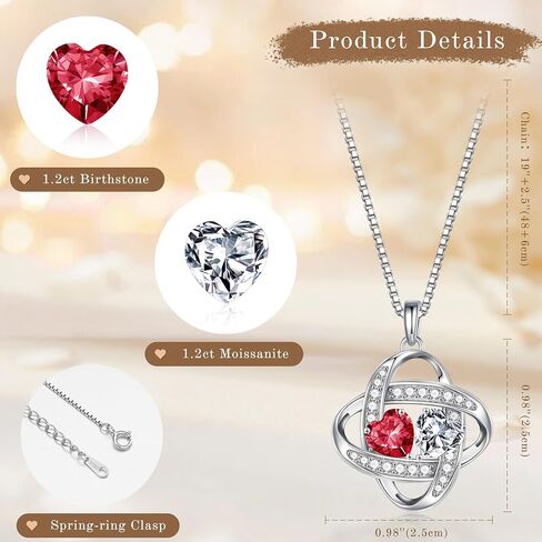 MOOSEA Moissanite Necklace Christmas Gifts for Women - S925 Sterling Silver Love Knot Birthstone Moissanite Necklace 1.2ct D Color VVS1 Clarity, Anniversary Valentines Birthday Gift for Wife Women Her in Saudi Arabia