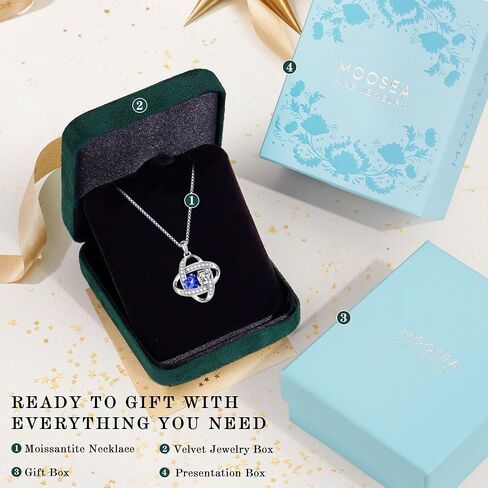MOOSEA Moissanite Necklace Christmas Gifts for Women - S925 Sterling Silver Love Knot Birthstone Moissanite Necklace 1.2ct D Color VVS1 Clarity, Anniversary Valentines Birthday Gift for Wife Women Her in Saudi Arabia