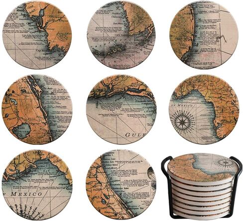 قواعد أكواب دارات الماصة مع مجموعة حامل مكونة من 8 قطع، قواعد للمشروبات، هدية فريدة من نوعها للترحيب بالمنزل الجديد، قاعدة أكواب مستديرة مقاس 4 بوصات لغرفة النوم، المنزل، المكتب، البار، غرفة الطعام، غرفة المعيشة، المطبخ (ماندالا) in Kuwait