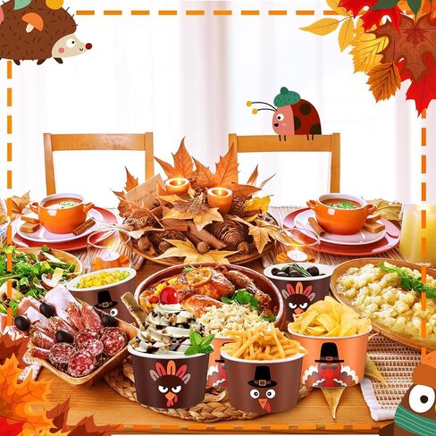 Yaomiao 90 Pcs 9 oz Fall Thanksgiving Treat Snack Cups Turkey Candy Bowl Snack Cups Disposable Bowls Ice Cream Bowls Paper Pumpkin Cups Fall Party Supplies Bowls Food Tasting Cups for Party Supplies in Kuwait