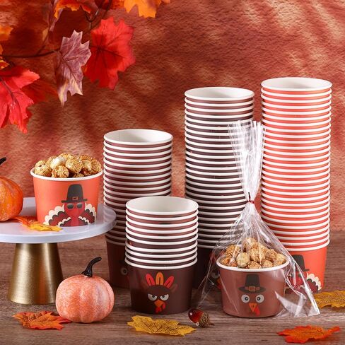 Yaomiao 90 Pcs 9 oz Fall Thanksgiving Treat Snack Cups Turkey Candy Bowl Snack Cups Disposable Bowls Ice Cream Bowls Paper Pumpkin Cups Fall Party Supplies Bowls Food Tasting Cups for Party Supplies in Kuwait
