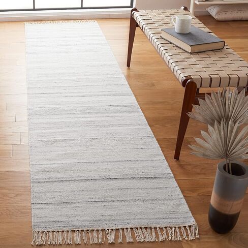 SAFAVIEH Kilim Collection Runner Rug - 2'3" x 9', Ivory & Grey, Handmade Wool, Ideal for High Traffic Areas in Living Room, Bedroom (KLM551A) in Saudi Arabia
