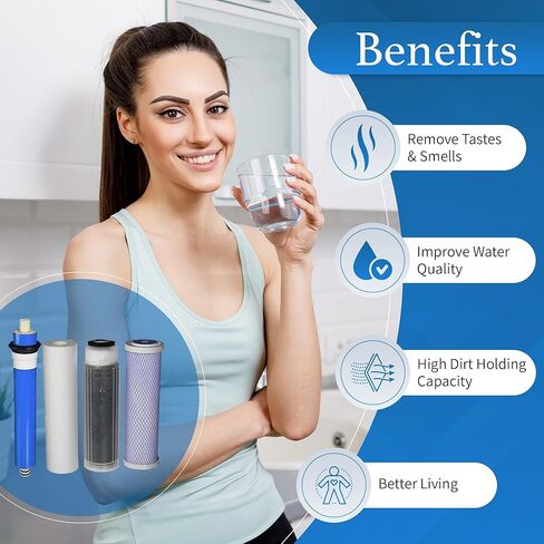 Reverse Osmosis Deionization (RODI) 10" Replacement Filter Kit (Sediment Cartridge, Carbon Cartridge, Color Indicating DI Cartridge Filled with MBD-30 Nuclear Grade Resin and 50 GPD Membrane) by CFS in Kuwait