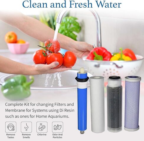 Reverse Osmosis Deionization (RODI) 10" Replacement Filter Kit (Sediment Cartridge, Carbon Cartridge, Color Indicating DI Cartridge Filled with MBD-30 Nuclear Grade Resin and 50 GPD Membrane) by CFS in Kuwait