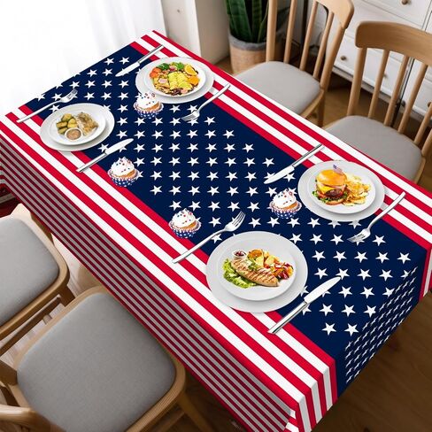 Childom 2 Pack Patriotic Tablecloth,Disposable Plastic Tablecloth 54" x 108" Patriotic Decorations Birthday Party Supplies for Camping,Memorial,Veterans in Kuwait