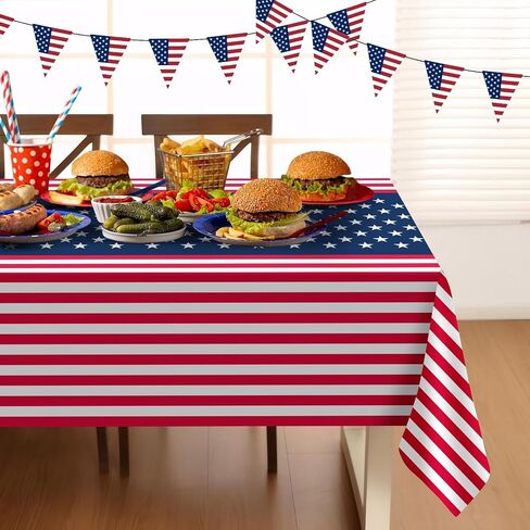 Childom 2 Pack Patriotic Tablecloth,Disposable Plastic Tablecloth 54" x 108" Patriotic Decorations Birthday Party Supplies for Camping,Memorial,Veterans in Kuwait