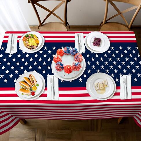 Childom 2 Pack Patriotic Tablecloth,Disposable Plastic Tablecloth 54" x 108" Patriotic Decorations Birthday Party Supplies for Camping,Memorial,Veterans in Kuwait