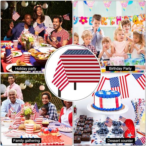 Childom 2 Pack Patriotic Tablecloth,Disposable Plastic Tablecloth 54" x 108" Patriotic Decorations Birthday Party Supplies for Camping,Memorial,Veterans in Kuwait