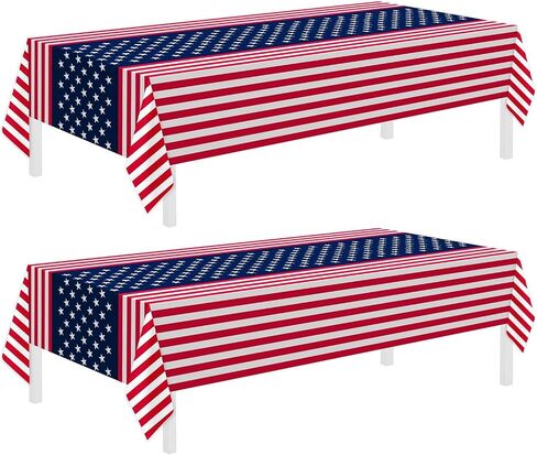 Childom 2 Pack Patriotic Tablecloth,Disposable Plastic Tablecloth 54" x 108" Patriotic Decorations Birthday Party Supplies for Camping,Memorial,Veterans in Kuwait