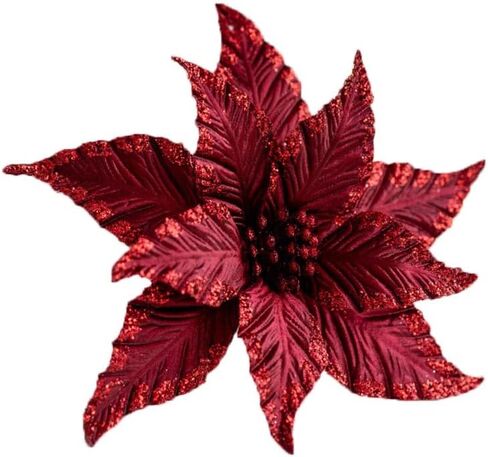 6Pcs Artificial Christmas Poinsettias Decoration 9.8" Glitter Flower Christmas Tree Ornaments Wreath Garland Flower with Stem for Festival Xmas Wedding Party Home Supplies (Brown) in Kuwait
