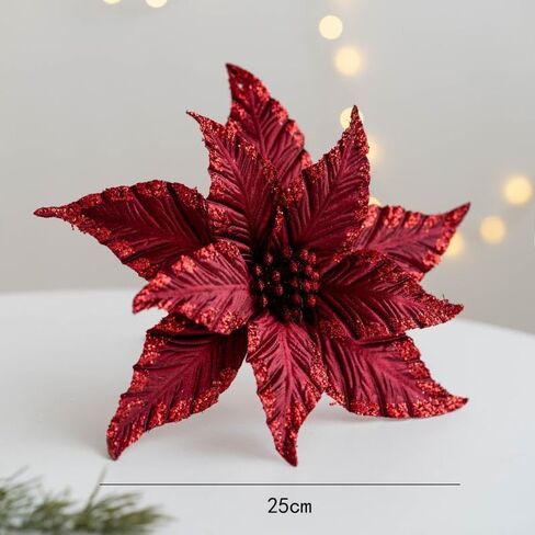 6Pcs Artificial Christmas Poinsettias Decoration 9.8" Glitter Flower Christmas Tree Ornaments Wreath Garland Flower with Stem for Festival Xmas Wedding Party Home Supplies (Brown) in Kuwait