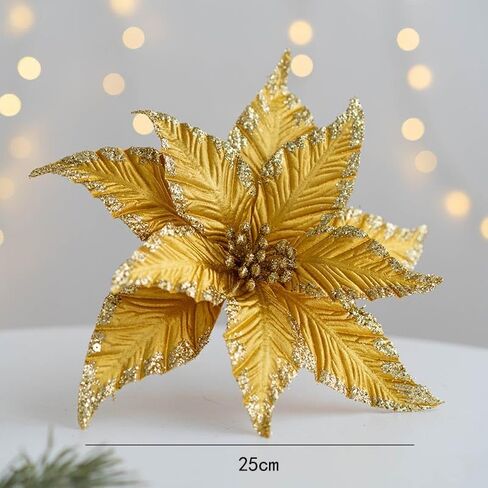 6Pcs Artificial Christmas Poinsettias Decoration 9.8" Glitter Flower Christmas Tree Ornaments Wreath Garland Flower with Stem for Festival Xmas Wedding Party Home Supplies (Brown) in Kuwait