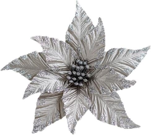 6Pcs Artificial Christmas Poinsettias Decoration 9.8" Glitter Flower Christmas Tree Ornaments Wreath Garland Flower with Stem for Festival Xmas Wedding Party Home Supplies (Brown) in Kuwait