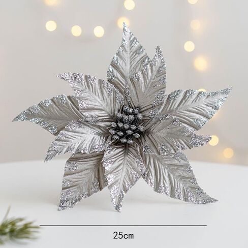 6Pcs Artificial Christmas Poinsettias Decoration 9.8" Glitter Flower Christmas Tree Ornaments Wreath Garland Flower with Stem for Festival Xmas Wedding Party Home Supplies (Brown) in Kuwait